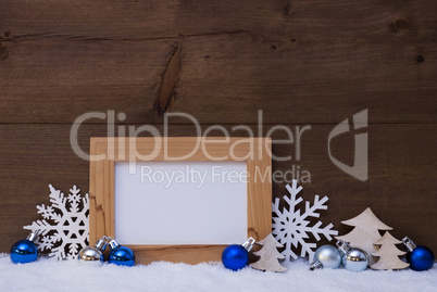 Blue Christmas Decoration, Snow, Copy Space