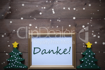 Frame With Christmas Tree And Danke Means Thank You, Snowflakes