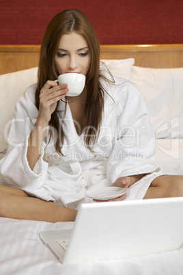 young adult brunette woman starting day