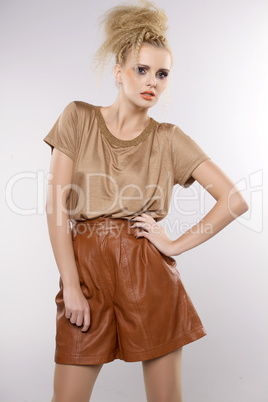 beautiful adult sensuality woman in brown dress