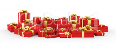 Red gift boxes, presents isolated 3d rendering