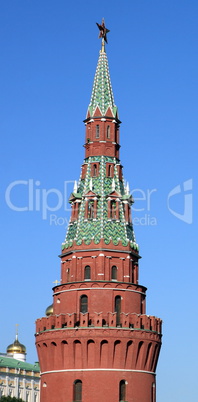 Kremlin tower on sky background in city center