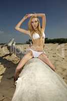 beautiful blonde woman in white bikini