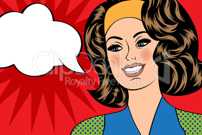 Pop Art illustration of girl with the speech bubble. Pop Art gir