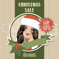 Christmas sale design with sexy Santa girl
