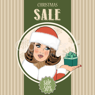Christmas sale design with sexy Santa girl