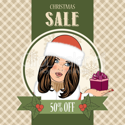 Christmas sale design with sexy Santa girl