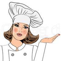 Sexy blonde chef woman in uniform