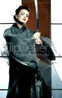 beautiful japanese kimono woman with samurai sword