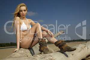 beautiful blonde woman in white bikini