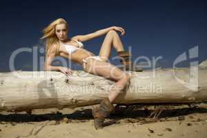 beautiful blonde woman in white bikini