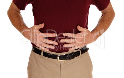 Man holding his stomach for pain.