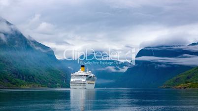 Cruise Liners On Fjord, Norway