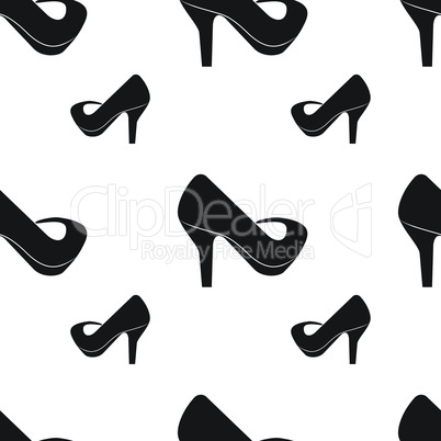 Seamless pattern of silhouettes of women's shoes