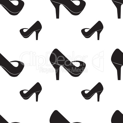 Seamless pattern of silhouettes of women's shoes