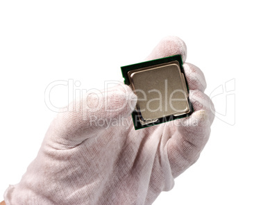 Electronic collection - CPU in hand isolated on white background