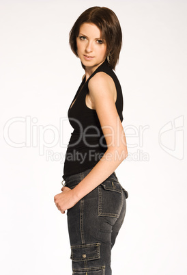 beautiful brunette girl posing on light backround