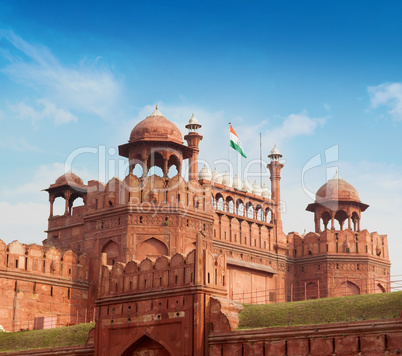 The Red Fort with blue sky