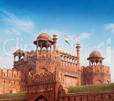 The Red Fort with blue sky