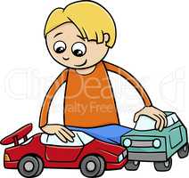 boy with toy cars cartoon