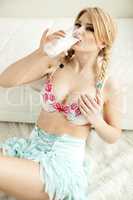 blonde drinking milk