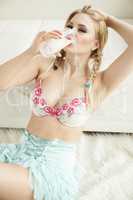 blonde drinking milk