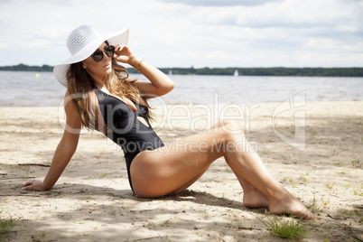 beautiful brunette woman in bikini