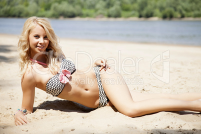 beautiful blonde woman in bikini