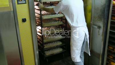 german baker pushes large traditional bread into an oven 11713