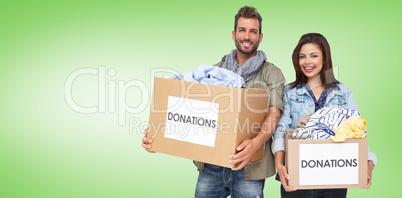 Composite image of portrait of a happy young couple with clothes