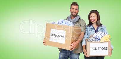 Composite image of portrait of a happy young couple with clothes