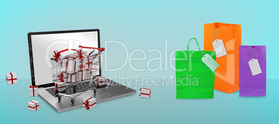 Composite image of trolley full of gifts