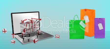 Composite image of trolley full of gifts