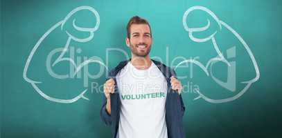 Composite image of portrait of a smiling young male volunteer