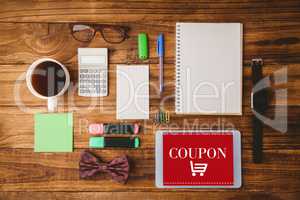 Composite image of overhead of students desk