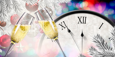 Composite image of champagne glasses clinking