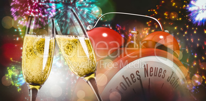 Composite image of champagne glasses clinking