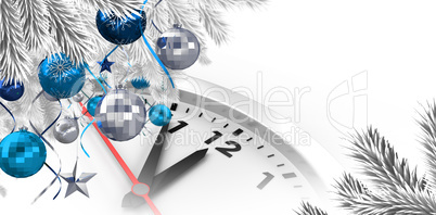 Composite image of christmas tree decorated with golden ornaments