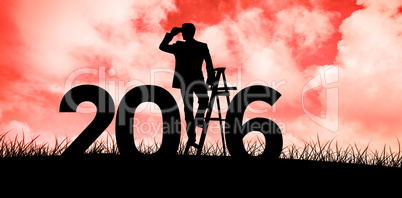 Composite image of silhouette standing on ladder