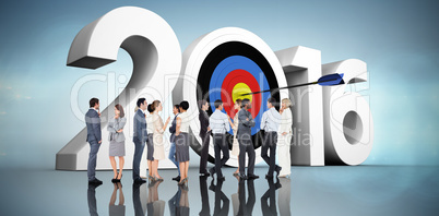 Composite image of many business people standing in a line