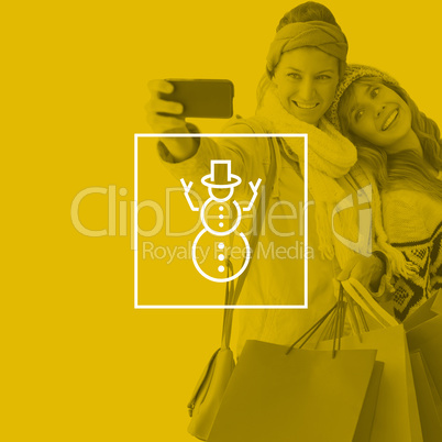Composite image of smiling women making a selfie