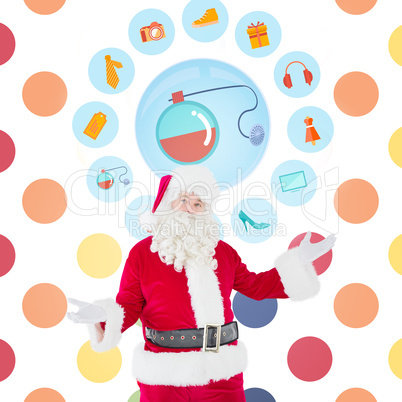 Composite image of father christmas with his hands out