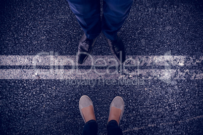 Composite image of casually dressed womans feet
