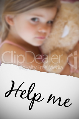 Composite image of close-up portrait of a girl with stuffed toy