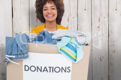 Composite image of woman participating at charity