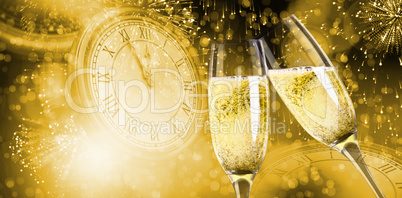 Composite image of champagne glasses clinking