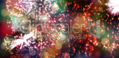 Colourful fireworks exploding on black background