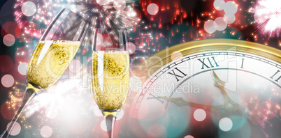 Composite image of champagne glasses clinking