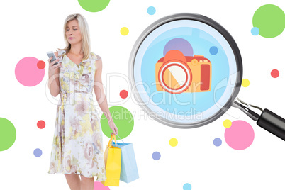 Composite image of elegant blonde with shopping bags