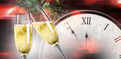 Composite image of champagne glasses clinking